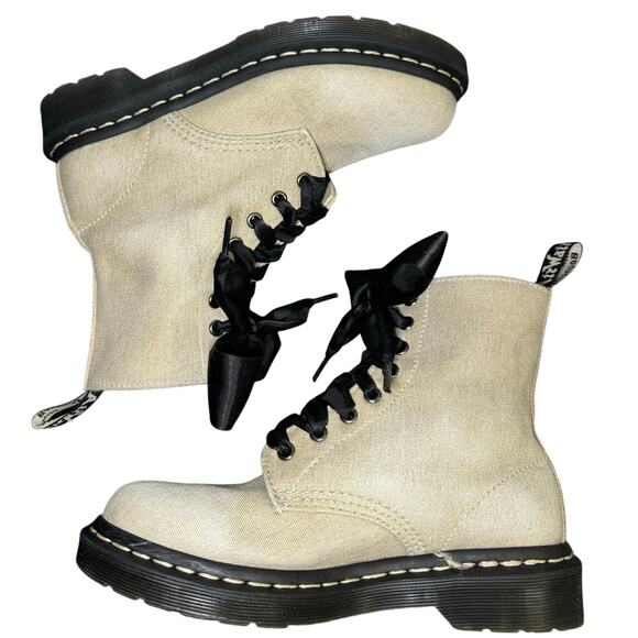 Dr. Martens 1460 Canvas 8 Eye Boots Ribbon Laces Beige Size 7 - Picture 4 of 10